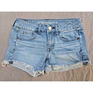 American Eagle Outfitters Denim Shortie Jean Shorts Size 2 Distressed Frayed Hem